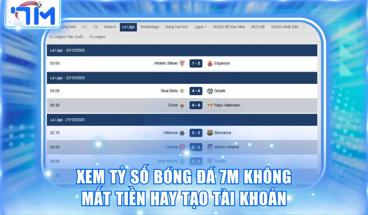 Xem tỷ số bóng đá 7M không mất tiền hay tạo tài khoản