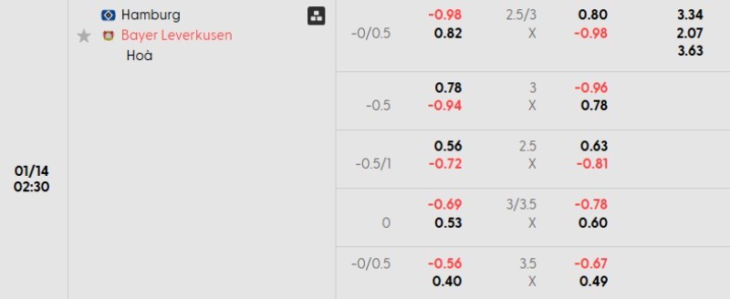 Tỷ lệ kèo Hamburger vs Leverkusen